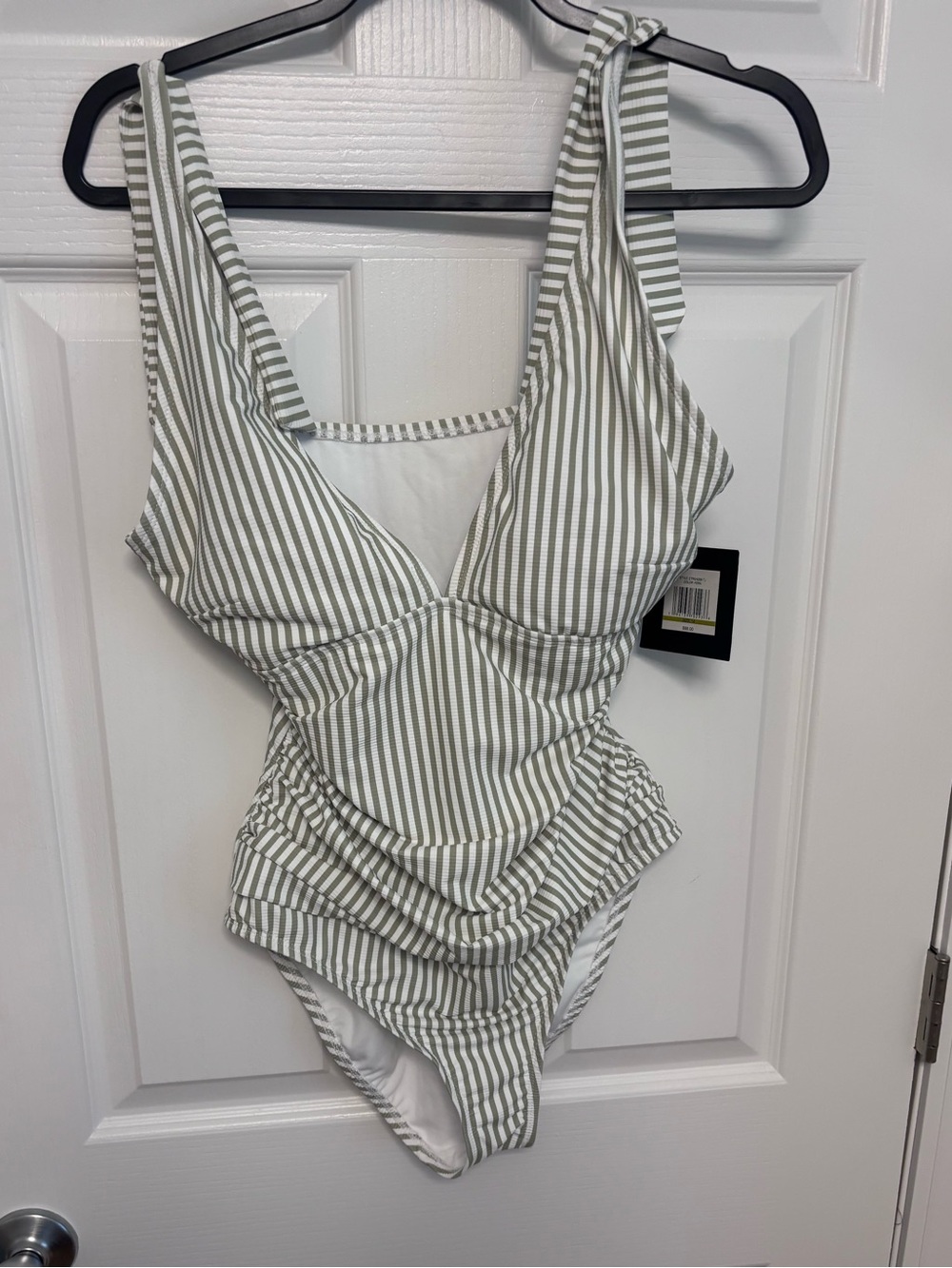 Ellen Tracy Green and White Striped One-Piece Swimsuit
